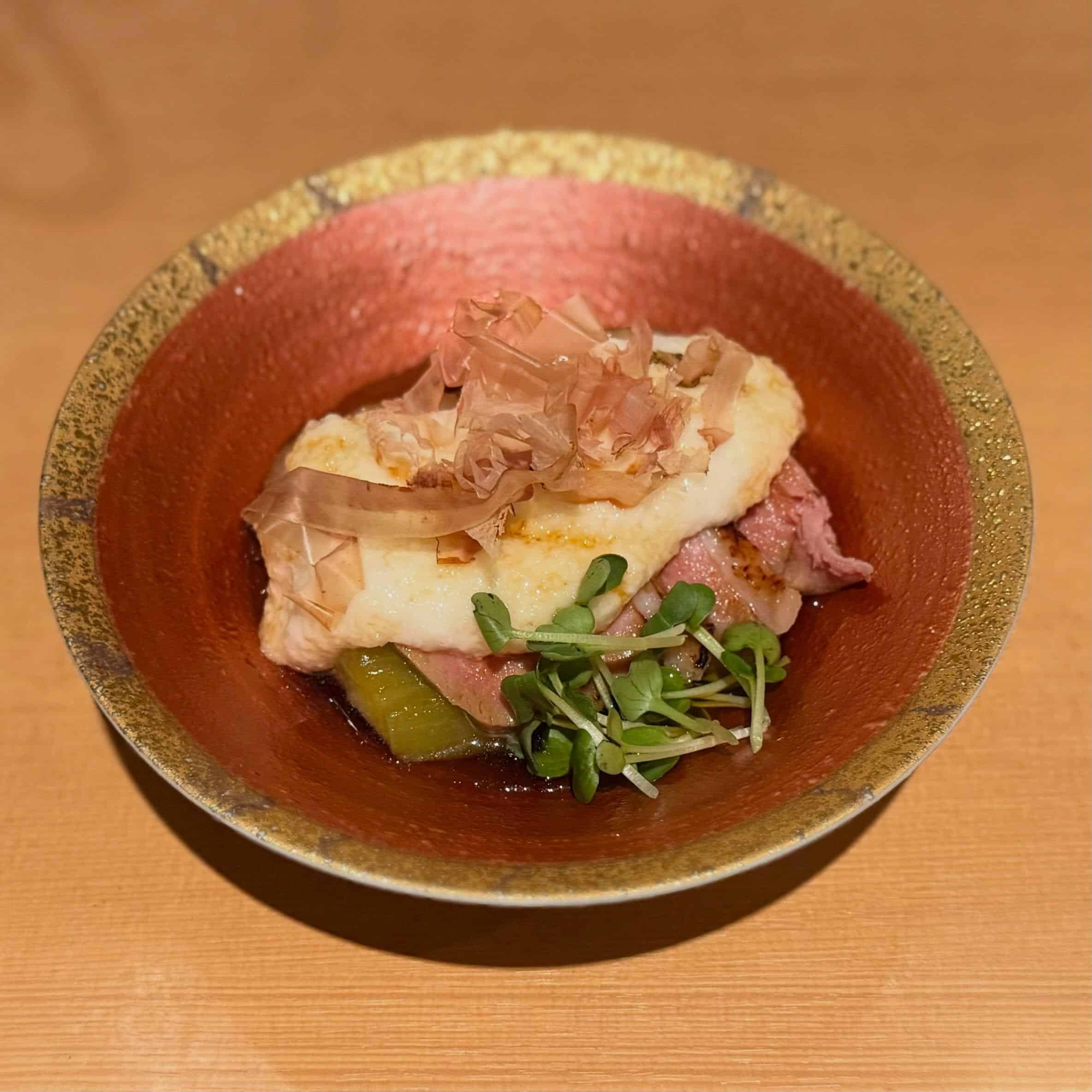 焼きナスと鴨肉の山かけ 金山/居酒屋/寿司/天ぷら